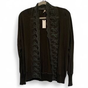 New with Tags Tiny Anthropologie Green Embroidered Open Front Cardigan